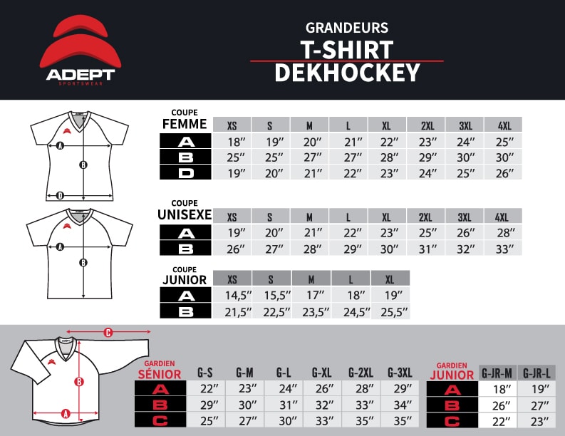 Charte de grandeur T-shirts Dek Hockey
